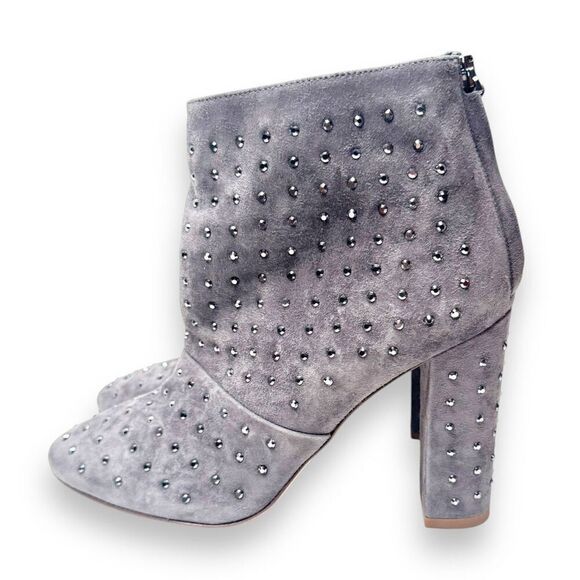 J. Crew Adele Crystal Suede Heeled Boots in Heron Grey Women’s Size 8 Italy Made - Picture 1 of 8